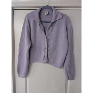 Chava! Womens Large Lilac Purple Cotton Cardigan Sweater Spring Made in USA